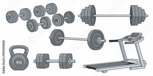 Dumbbells and treadmill for home gym.