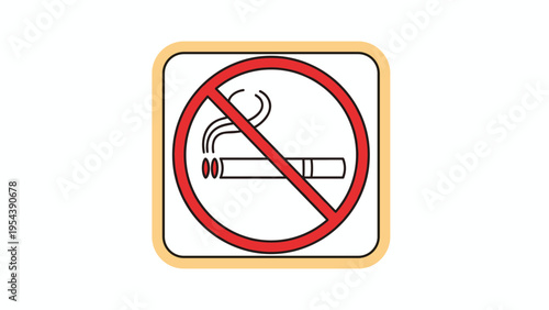 International no smoking sign with a lit cigarette crossed out by a red circle inside a yellow frame for health safety.