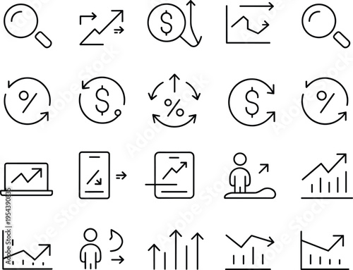 Black line of business finance and growth symbols