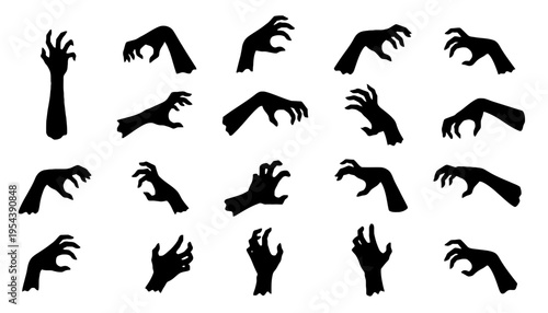 Hand silhouette vector icons of various clawed gestures and positions