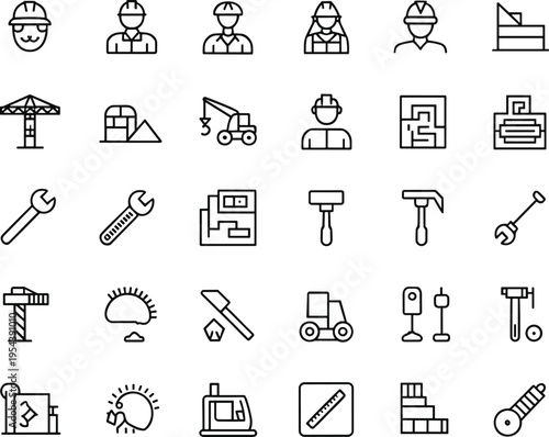 Construction set with people tools and equipment workers