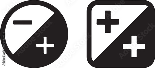Plus and minus symbols icons inside circle and square shapes representing addition subtraction