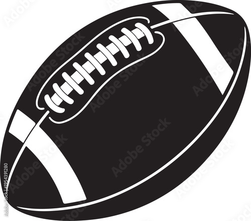 Black silhouette of American football, oval shape, laces, sports equipment, game ball, oval shape, athletic, recreation, tournament, competition