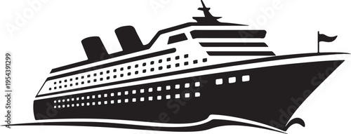 Silhouette of cruise ship on water, ocean liner, passenger ship, maritime travel, sea transport, vacation, leisure, transport, travel, tourism