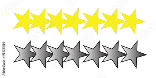 A graphic illustration of two rows of stars one yellow and one gray on a white background