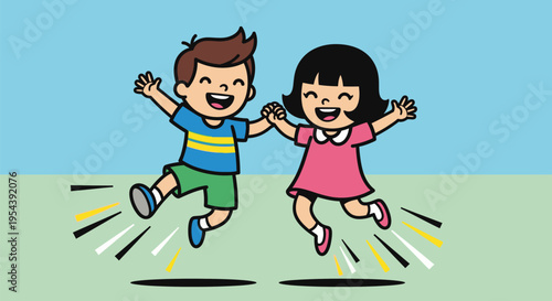 Happy Children Jumping Together in Joy.