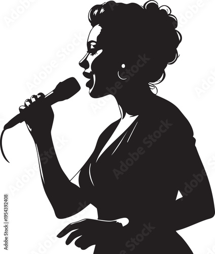 Vector silhouette of a female singer with microphone - vocalist clip art eps