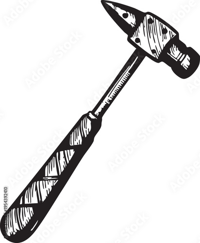 Tack hammer vector illustration: black and white tool graphic eps silhouette