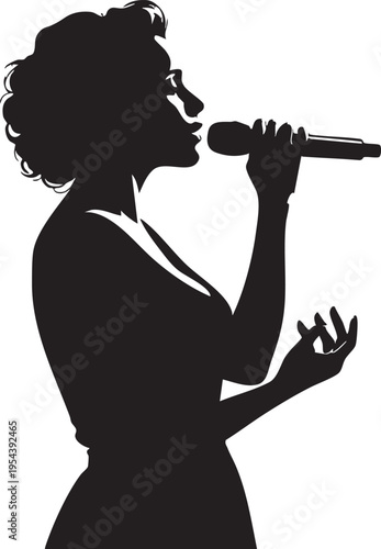 Singer silhouette vector: woman with microphone illustration eps