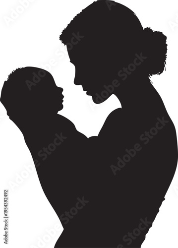 Mother and baby silhouette vector: maternal love illustration eps