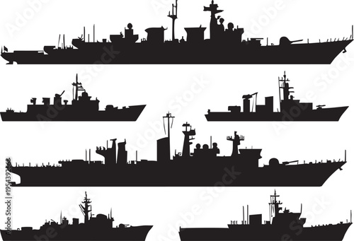 Warship silhouette vector: naval vessel, battleship, destroyer graphics eps