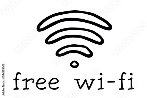 Hand drawn free wifi spot zone sign Public wi-fi area sign Wireless internet clipart in doodle style Single element for print, web, design, decor 3G, 4G, 5G, 6G, IoT