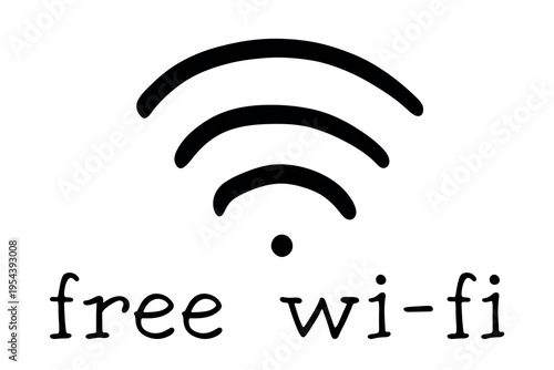 Hand drawn free wifi spot zone sign Public wi-fi area sign Wireless internet clipart in doodle style Single element for print, web, design, decor 3G, 4G, 5G, 6G, IoT