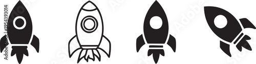 Rocket ship icon vector set: space launch, startup, and technology graphics eps silhouette
