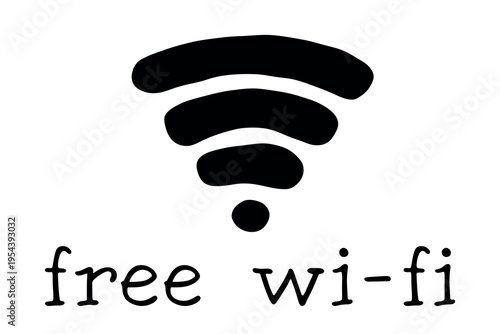 Hand drawn free wifi spot zone sign Public wi-fi area sign Wireless internet clipart in doodle style Single element for print, web, design, decor 3G, 4G, 5G, 6G, IoT