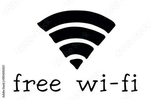 Hand drawn free wifi spot zone sign Public wi-fi area sign Wireless internet clipart in doodle style Single element for print, web, design, decor 3G, 4G, 5G, 6G, IoT
