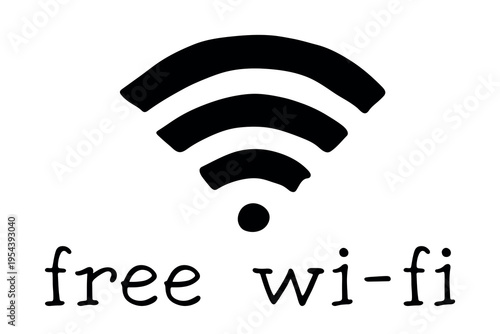 Hand drawn free wifi spot zone sign Public wi-fi area sign Wireless internet clipart in doodle style Single element for print, web, design, decor 3G, 4G, 5G, 6G, IoT