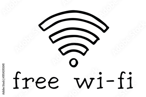 Hand drawn free wifi spot zone sign Public wi-fi area sign Wireless internet clipart in doodle style Single element for print, web, design, decor 3G, 4G, 5G, 6G, IoT