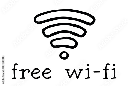 Hand drawn free wifi spot zone sign Public wi-fi area sign Wireless internet clipart in doodle style Single element for print, web, design, decor 3G, 4G, 5G, 6G, IoT
