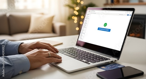 Person Reviewing and Submitting Online Order on Laptop at Home