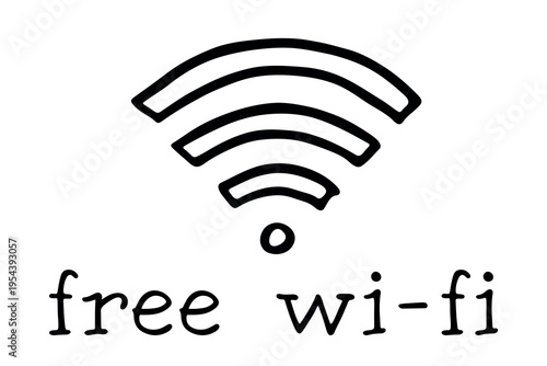 Hand drawn free wifi spot zone sign Public wi-fi area sign Wireless internet clipart in doodle style Single element for print, web, design, decor 3G, 4G, 5G, 6G, IoT