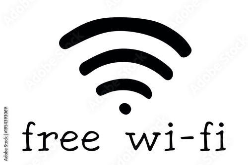 Hand drawn free wifi spot zone sign Public wi-fi area sign Wireless internet clipart in doodle style Single element for print, web, design, decor 3G, 4G, 5G, 6G, IoT