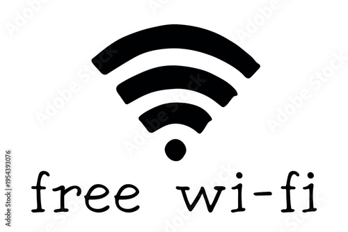 Hand drawn free wifi spot zone sign Public wi-fi area sign Wireless internet clipart in doodle style Single element for print, web, design, decor 3G, 4G, 5G, 6G, IoT