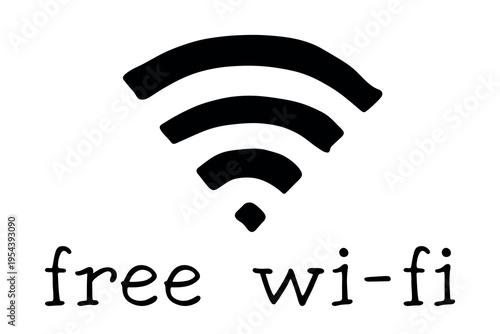 Hand drawn free wifi spot zone sign Public wi-fi area sign Wireless internet clipart in doodle style Single element for print, web, design, decor 3G, 4G, 5G, 6G, IoT