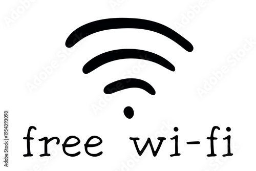 Hand drawn free wifi spot zone sign Public wi-fi area sign Wireless internet clipart in doodle style Single element for print, web, design, decor 3G, 4G, 5G, 6G, IoT