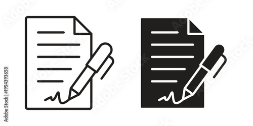 Signed contract icon. Vector linear icons. Editable stroke vector illustration