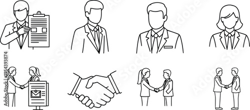 Diverse business people and partnership concepts illustrated through handshake and documents
