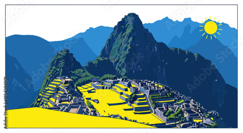 Machu Picchu Inca Citadel, Peru, Andean Mountains, Sunny Day, Ancient City