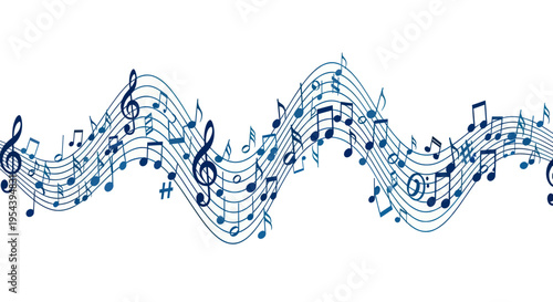 Wavy Blue Musical Notes Abstract Background