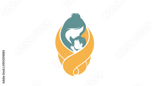 Mother Holding Baby in Graphic Illustration.
