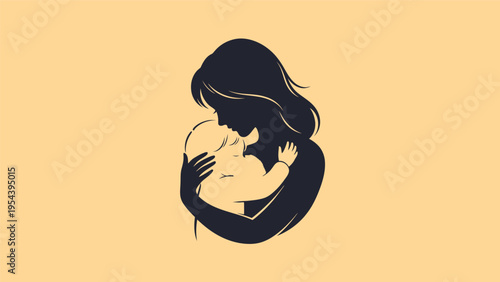 Mother Holding Baby Closeup Illustration.