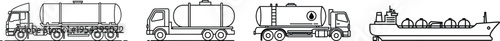 Fuel Transport Truck Icon Set – Oil Tanker, Delivery Vehicle and Energy Logistics Vector Collection