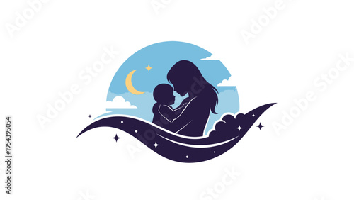 Mother Holding Baby Silhouette Night Sky.