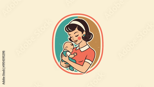 Mother Holding Baby in Illustration Style.