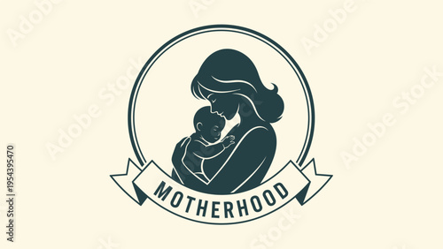 Motherhood Logo Design with Mother and Baby.