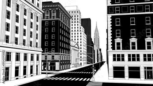 Fifth Avenue New York Street Line Art Minimal City Illustration