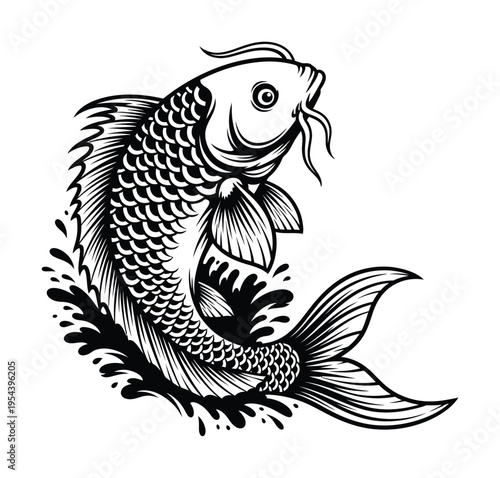 Vector of a koi fish gracefully swimming with flowing fins and a fluid motion