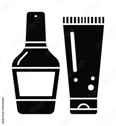 Vector featuring a bottle with a pump and a tube of cream