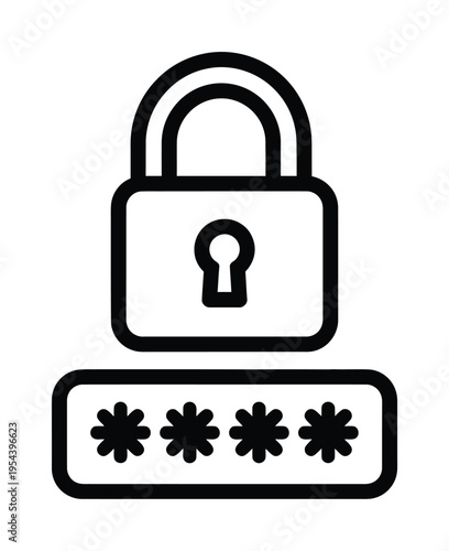 Vector of a padlock symbol above a field with masked password characters indicating security