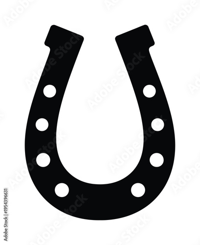 Vector of a traditional horseshoe with seven nail holes and metal texture.