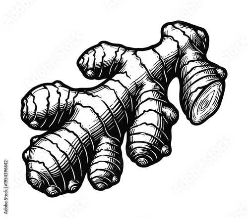 Vector of fresh ginger roots with textured knobs and a natural appearance