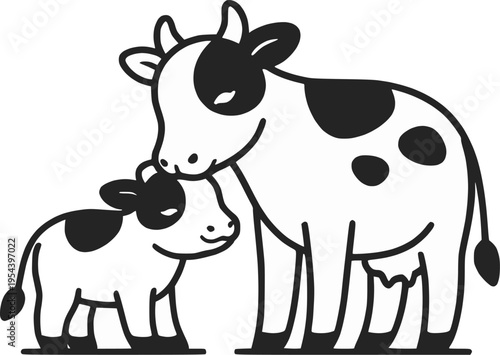 vector illustration of a cow with her baby 