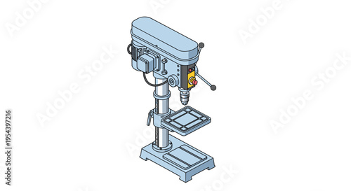Industrial drill press machine for precision metalworking or woodworking in a manufacturing workshop setting.