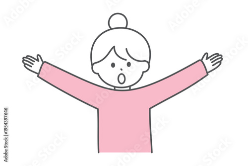 驚いた表情で両手を斜め上に広げる若い女性の上半身イラスト