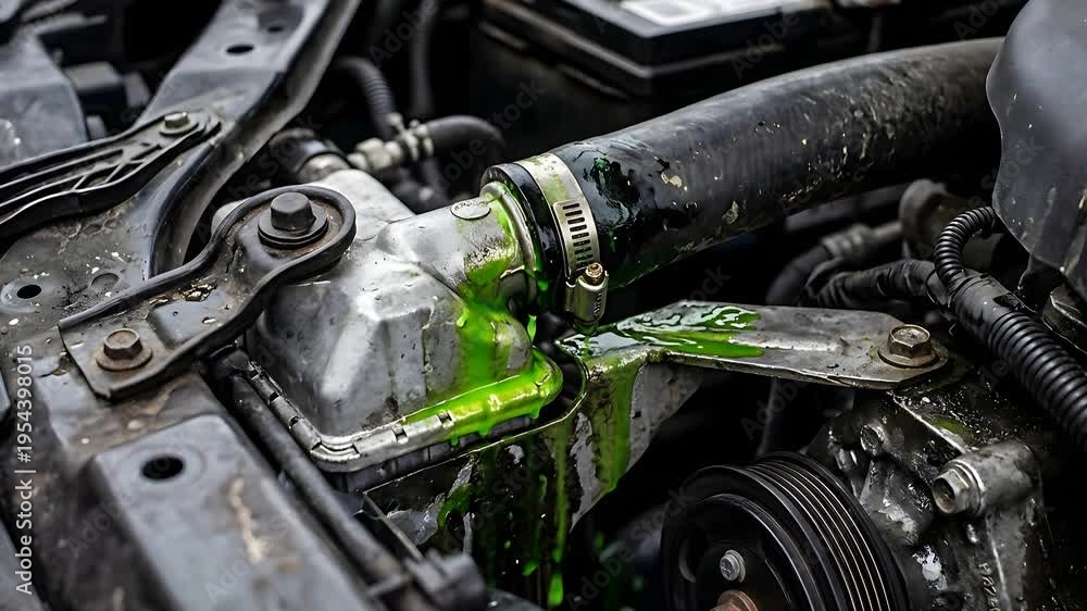 Car Radiator Coolant Leak Green Liquid Dripping From Engine Automotive ...