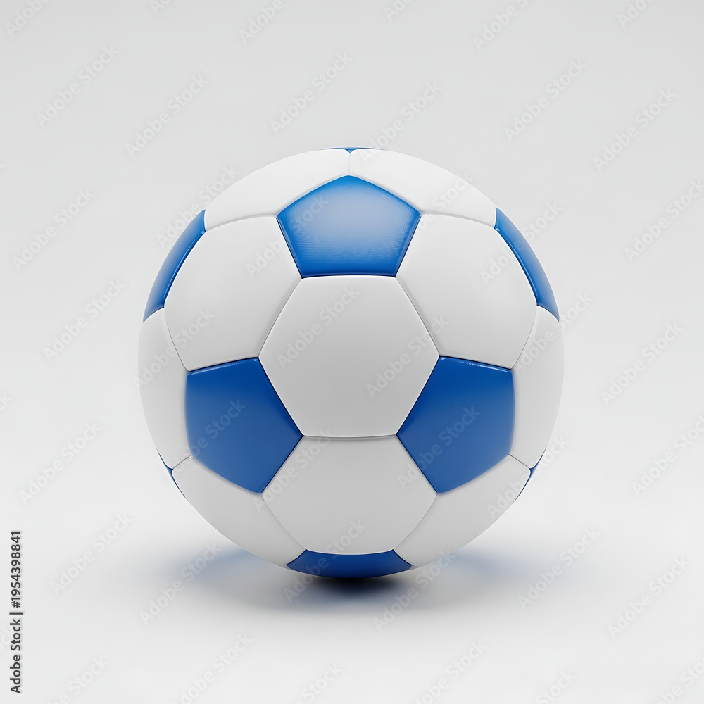 Fototapeta premium Blue and white soccer ball on a light gray background